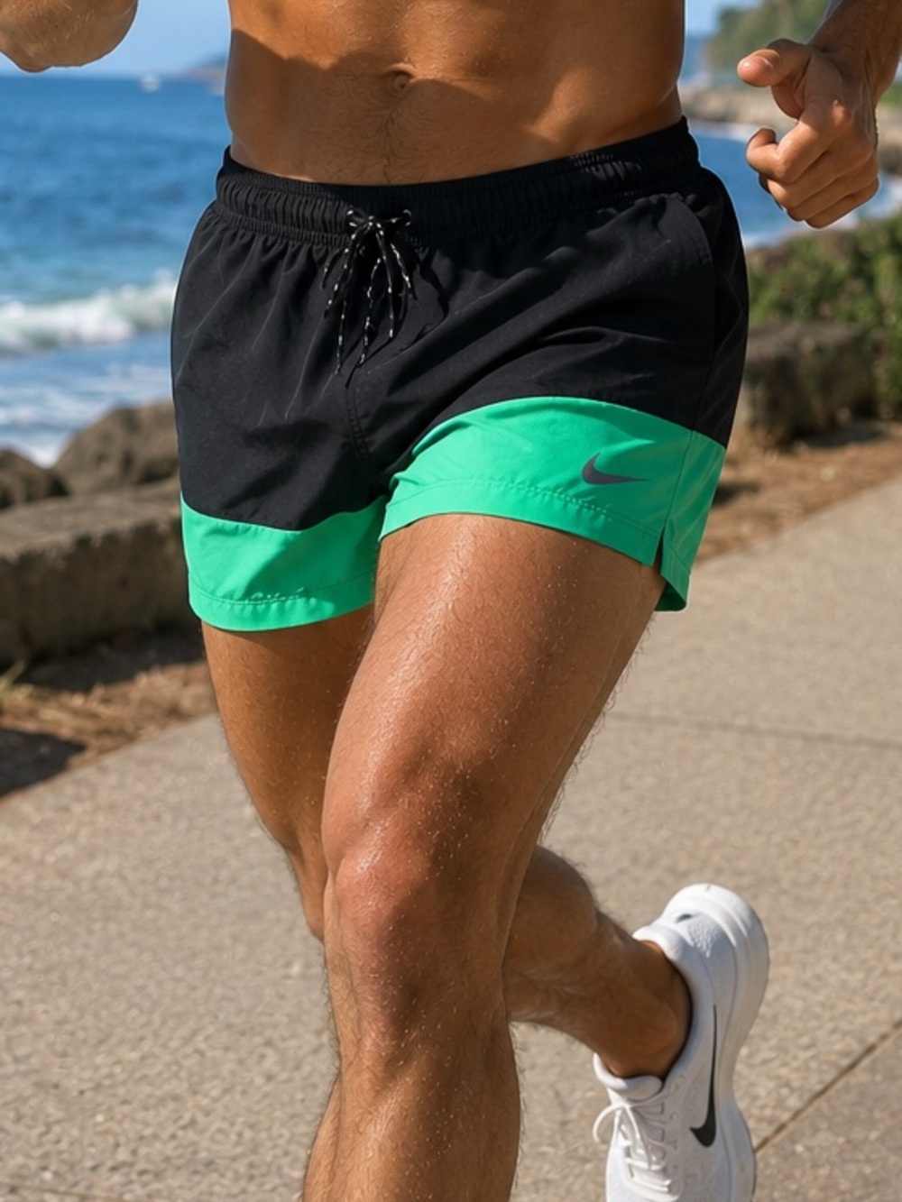 Nike Dri-FIT Running /Swim Trunks XL Green Black Colorblock Swim Shorts
